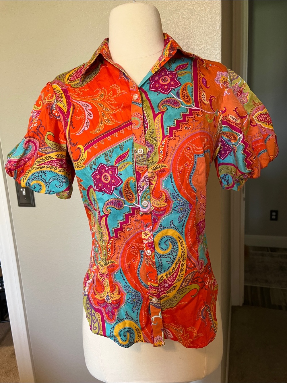 Ralph Lauren Puff Sleeve Paisley Shirt 100% Cotton size small